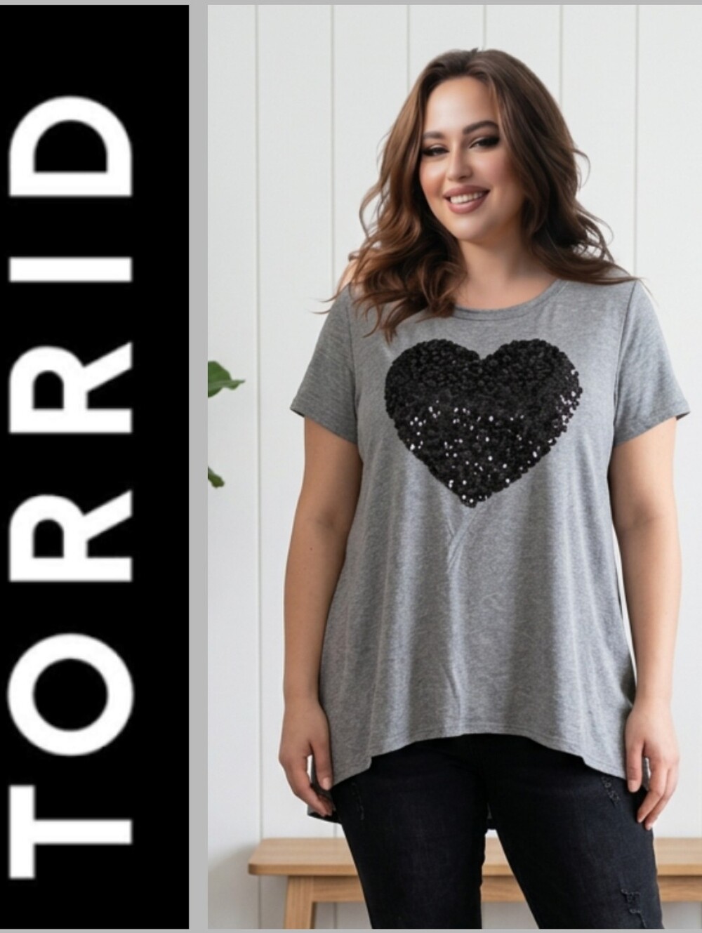 torrid Gray Tee with Black Sequin Heart